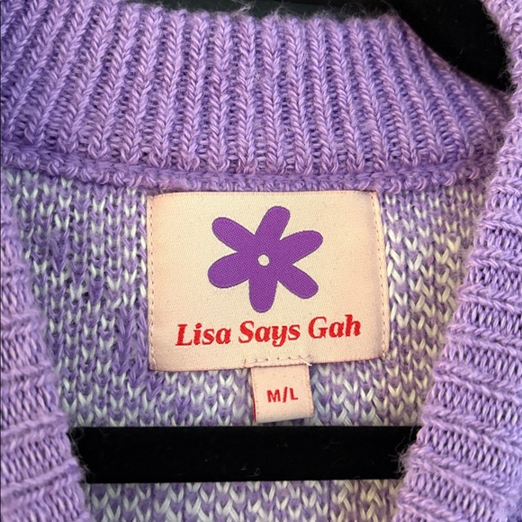 Lisa Says Gah Emma Warped Checker Checkerboard Purple Sweater Medium Large M/L - Picture 3 of 3
